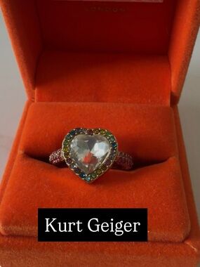 KURT GEIGER LONDON Rainbow Crystal Heart Cocktail Ring in Gold Tone